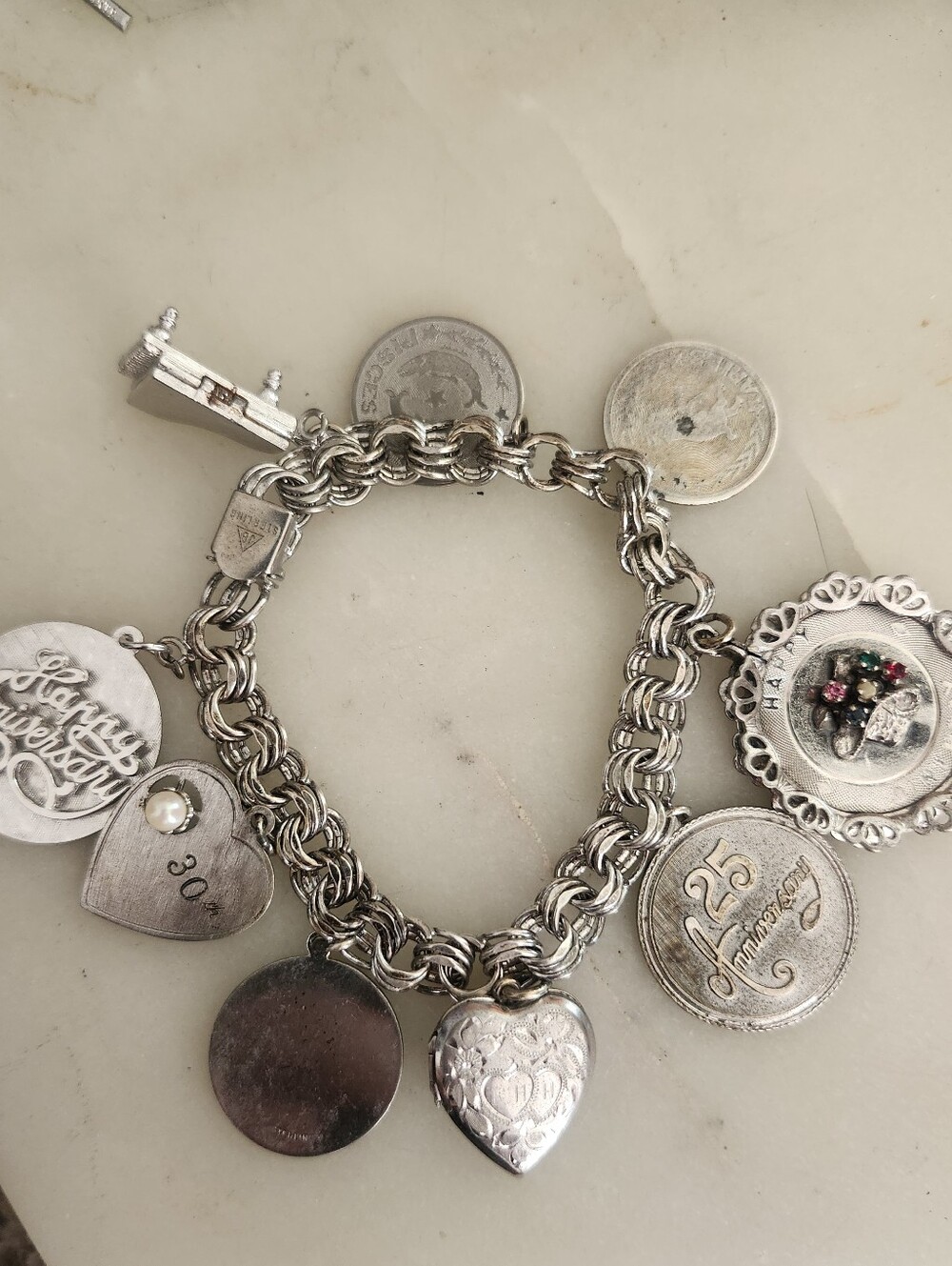 Vtg JB Sterling Silver Charm Bracelet With Multiple Charms